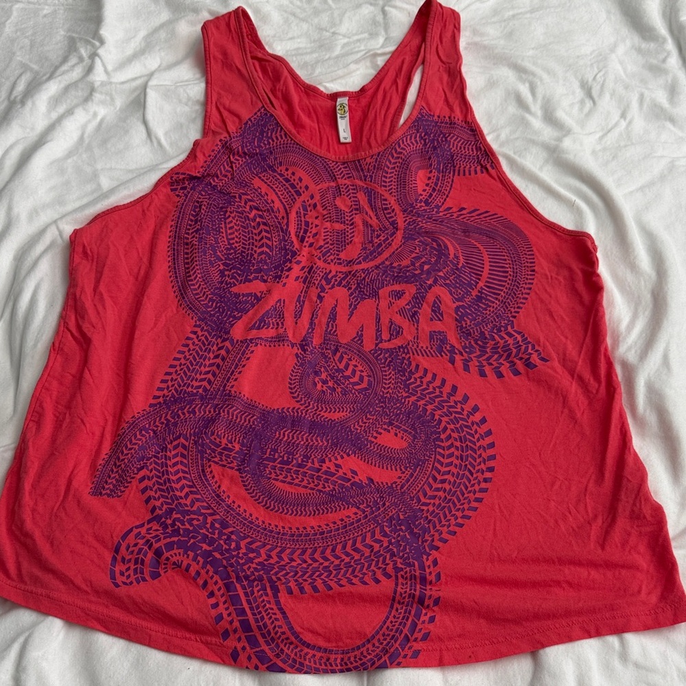 Zumba Fitness Coral Pink Racerback Tank with Purple Graphic